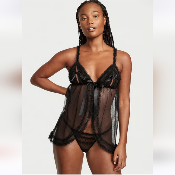 🖤🩶 VICTORIA'S SECRET Mesh Peekaboo Babydoll Set 🩶🖤